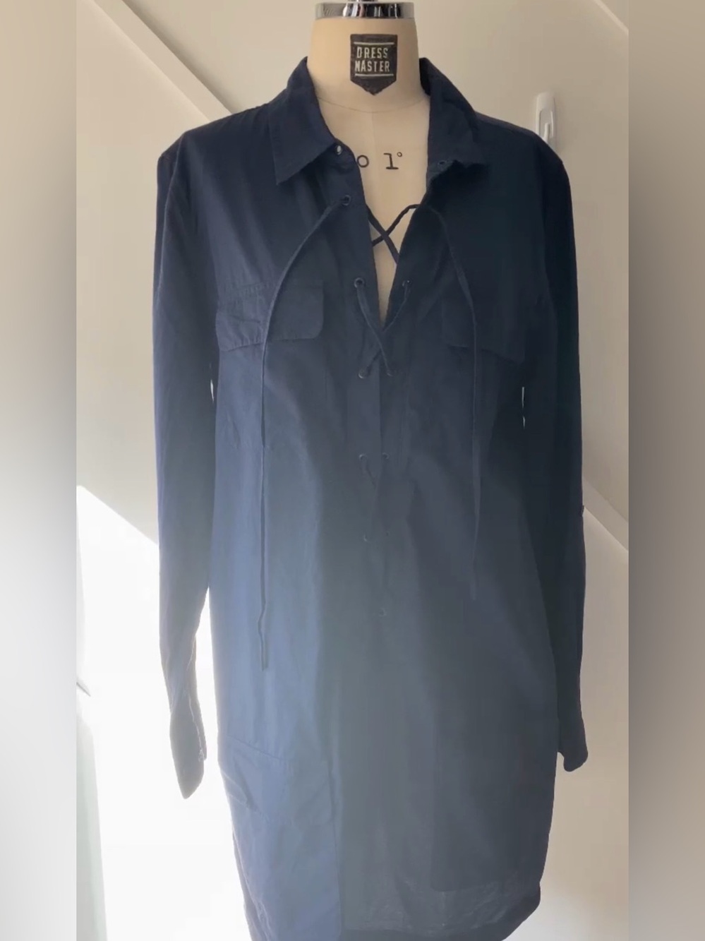 Equipment like New Navy Lace-Up Short Sleeve Mini Dress flap pockets, navy L - Picture 4 of 11